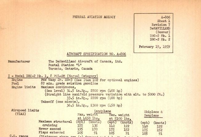 L-20 / DHC-2 Beaver Aircraft Specs