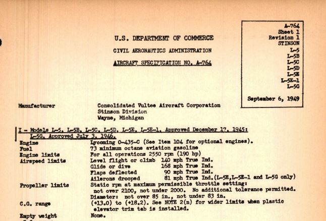 L-5 Sentinel Aircraft Specifications