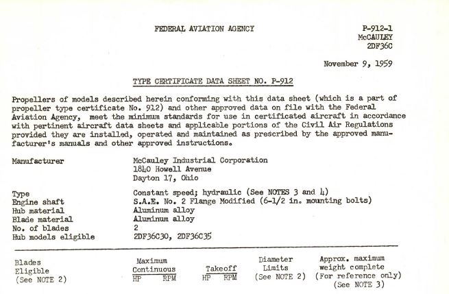 McCauley Propeller Specifications