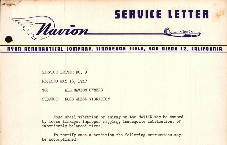 Navion Service Letters