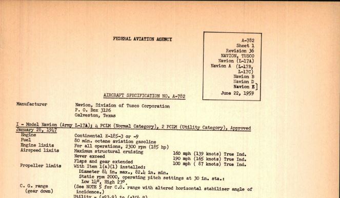 Navion Aircraft Specifications