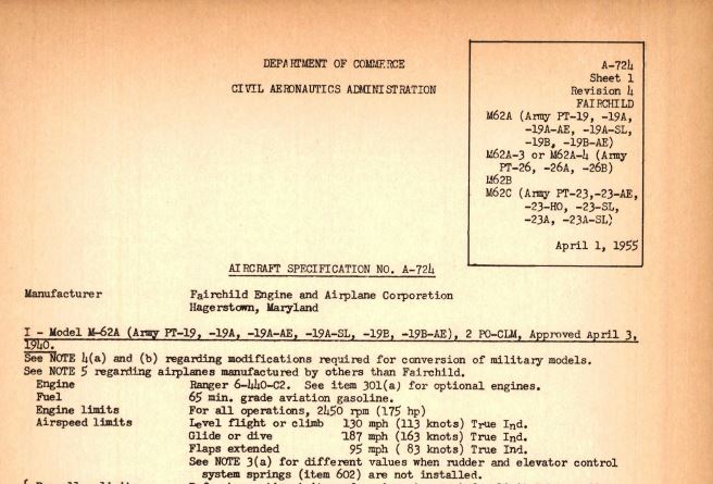 PT-19, PT-23 & PT-26 Aircraft Specs