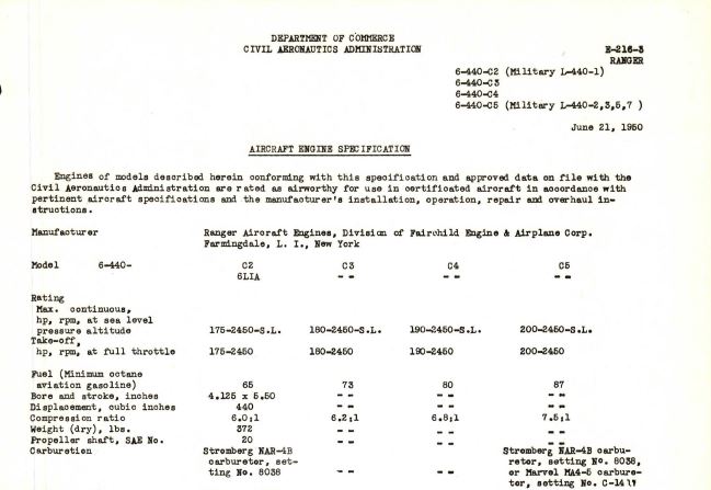 Ranger Aircraft Engine Specifications