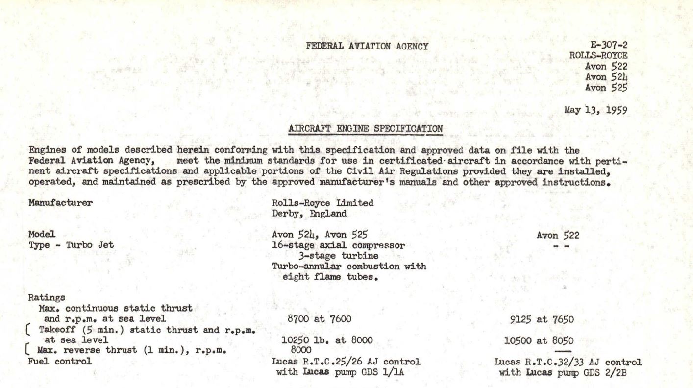 Rolls-Royce Engine Specifications