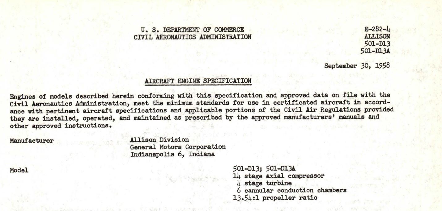 Allison Engine Specifications