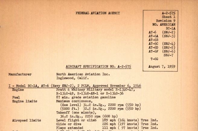 North American AT-6 Aircraft Specifications