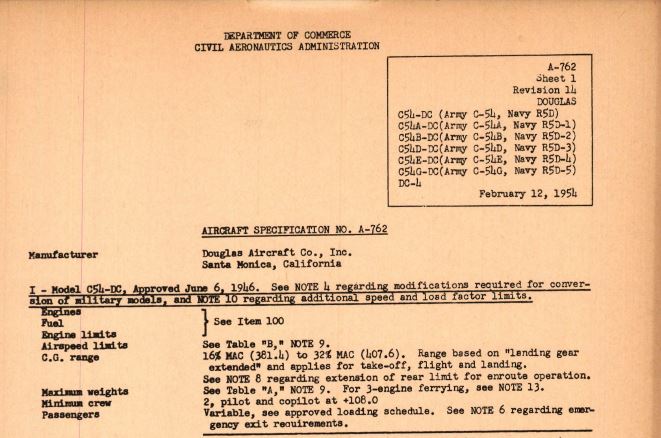 C-54 Skymaster Aircraft Specifications