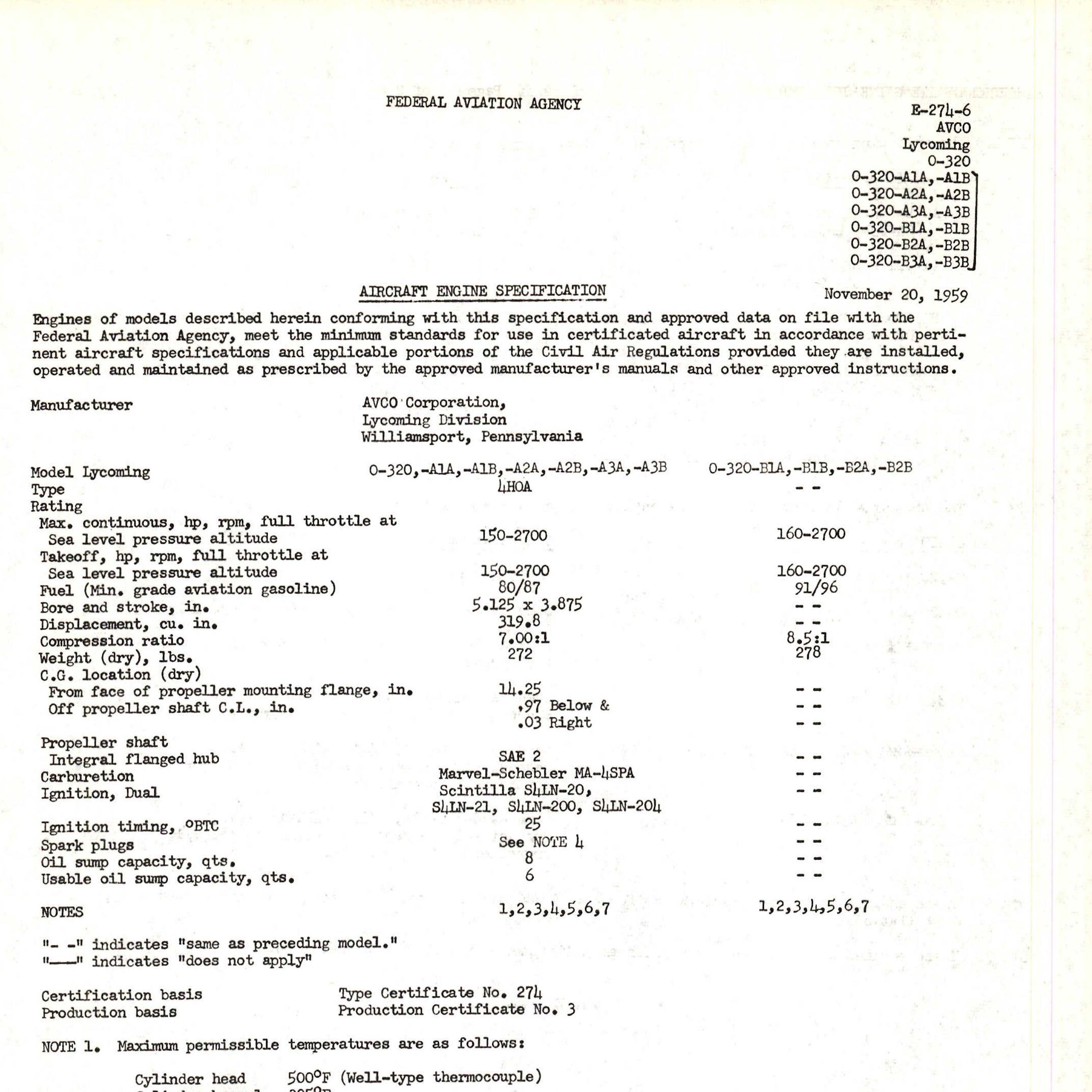 Lycoming Engine Specifications
